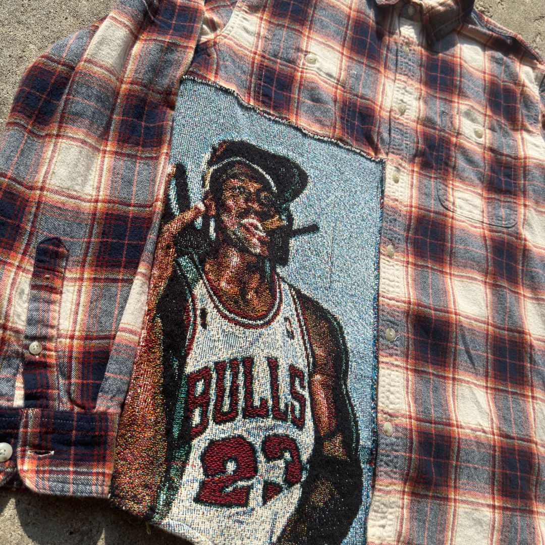 1 OF 1 JORDAN CIGAR TAPESTRY FLANNEL REWORK - SIZE LARGE