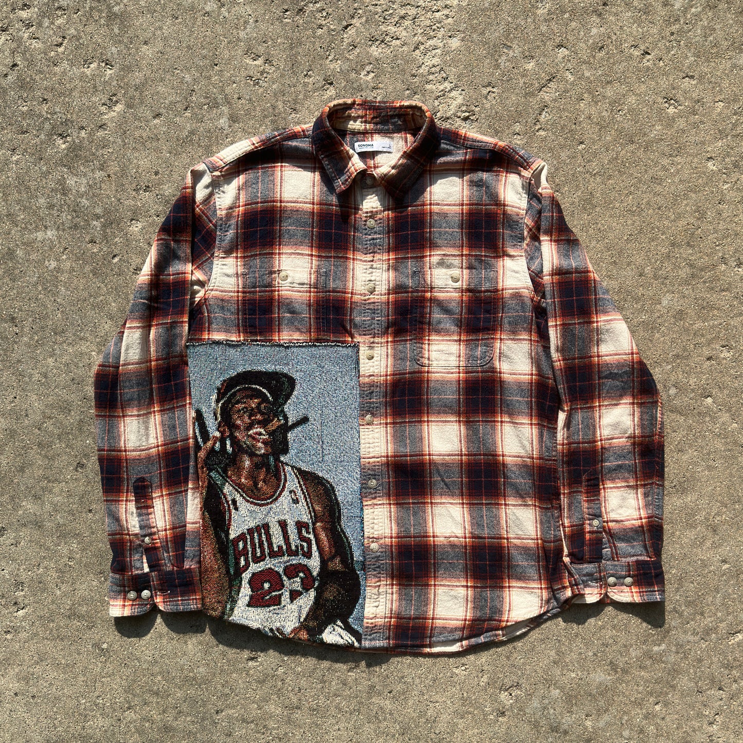 1 OF 1 JORDAN CIGAR TAPESTRY FLANNEL REWORK - SIZE LARGE