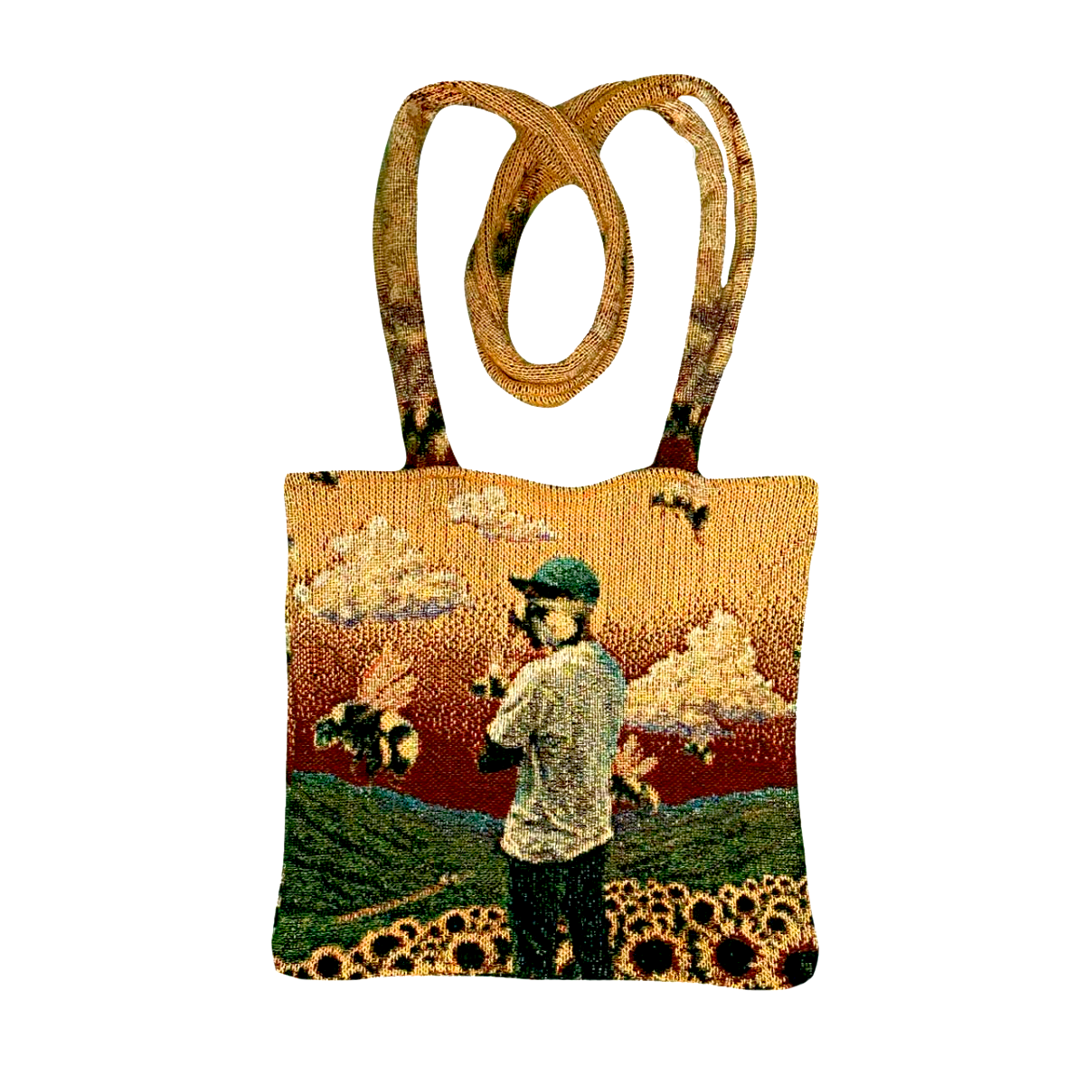 FLOWER BOY TAPESTRY SHOULDER TOTE BAG